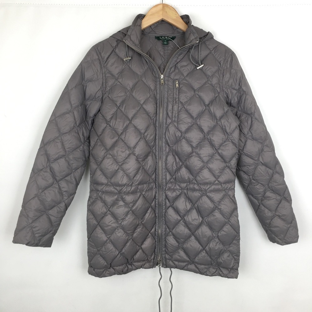 Lauren Ralph Lauren Long Down Puffer Coat Gray Hooded Packable Women’s Size XS